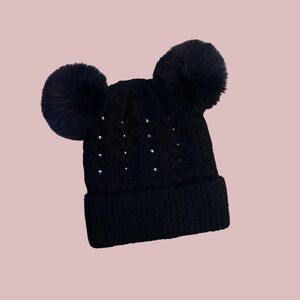 Kids Black Pom-Pom Beanie